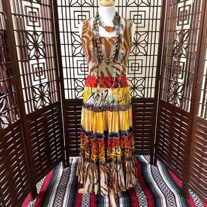 Alberto Makali Boho Sequins Tiered Tank Midi Dress Sz 2